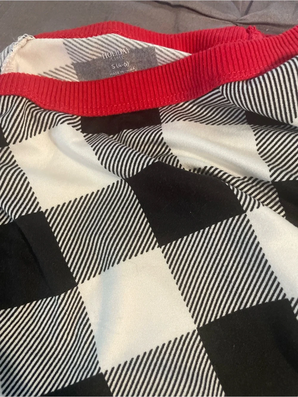 Black & White Buffalo Check women’s Pajama Set with Red Trim - 1083